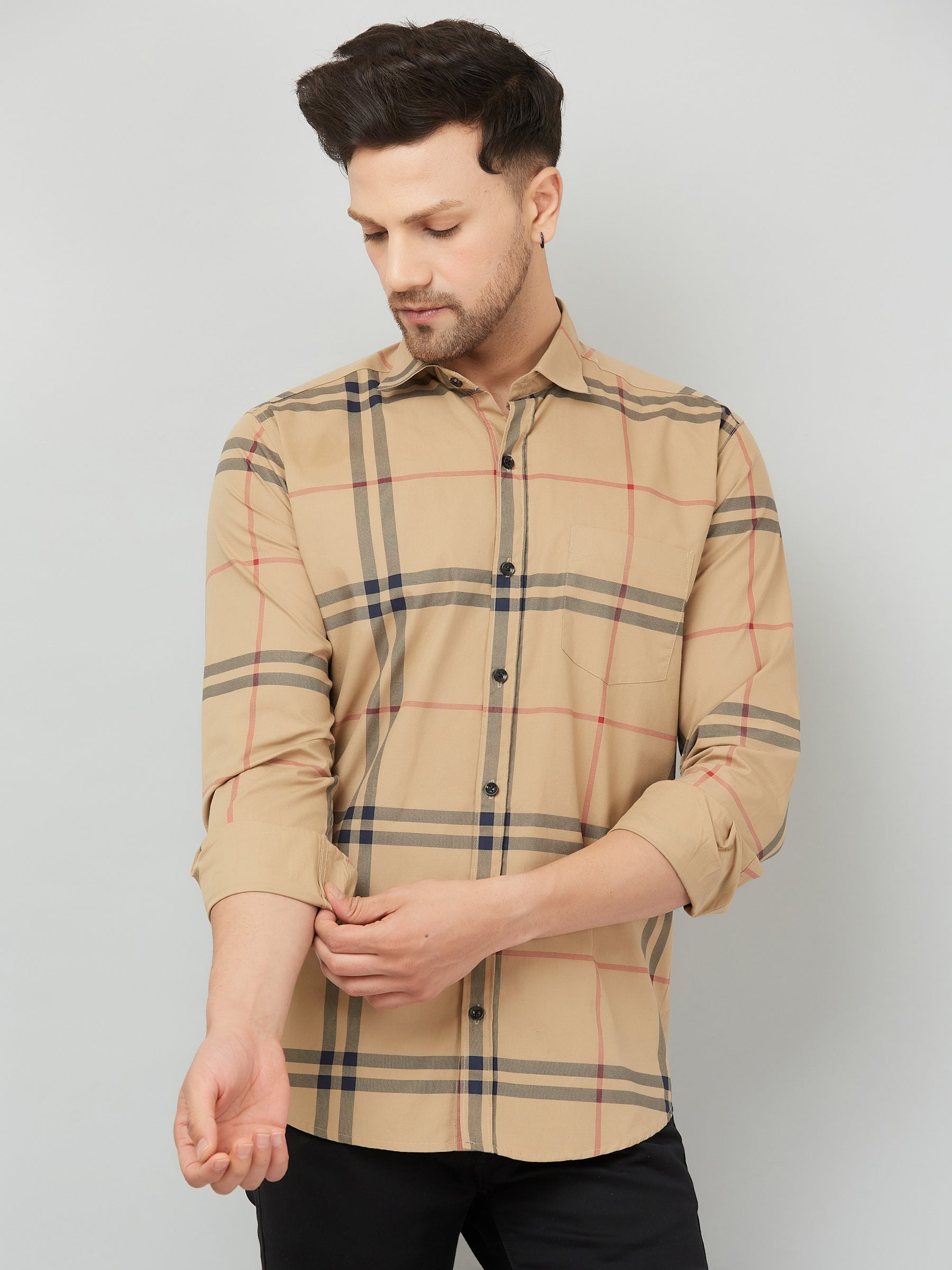 Louis Monarch Men Regular Fit Checked Yellow Spread Collar Casual Shirt